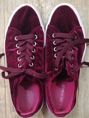 Joe Boxer Women's Burgundy Velvet Lace-Up Sneakers